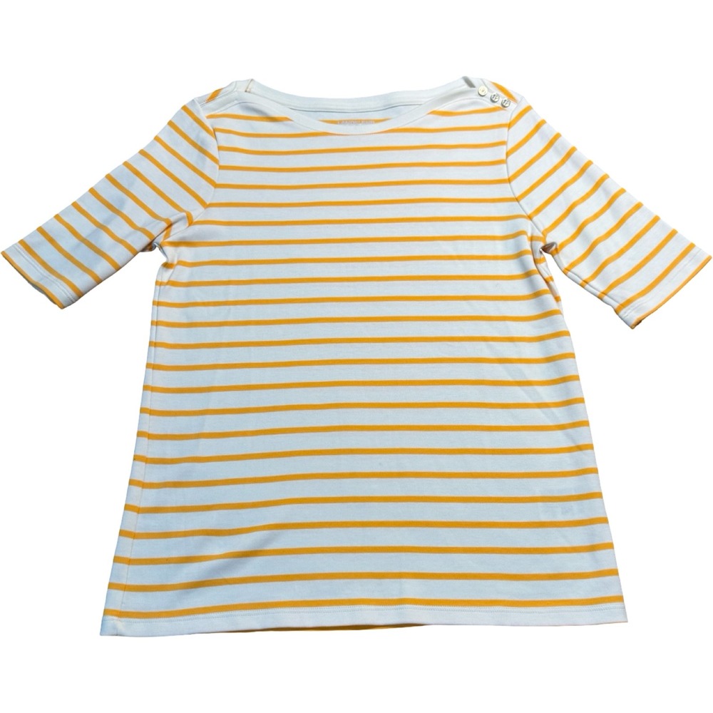 Lands' End Striped Boat Neck Tee Womens Small Yellow NWT Supima Cotton 551938